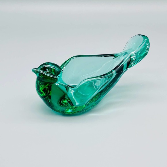 Fenton Art Glass Green Dove Bird Candle Holder Candy Trinket Dish - Picture 3 of 8